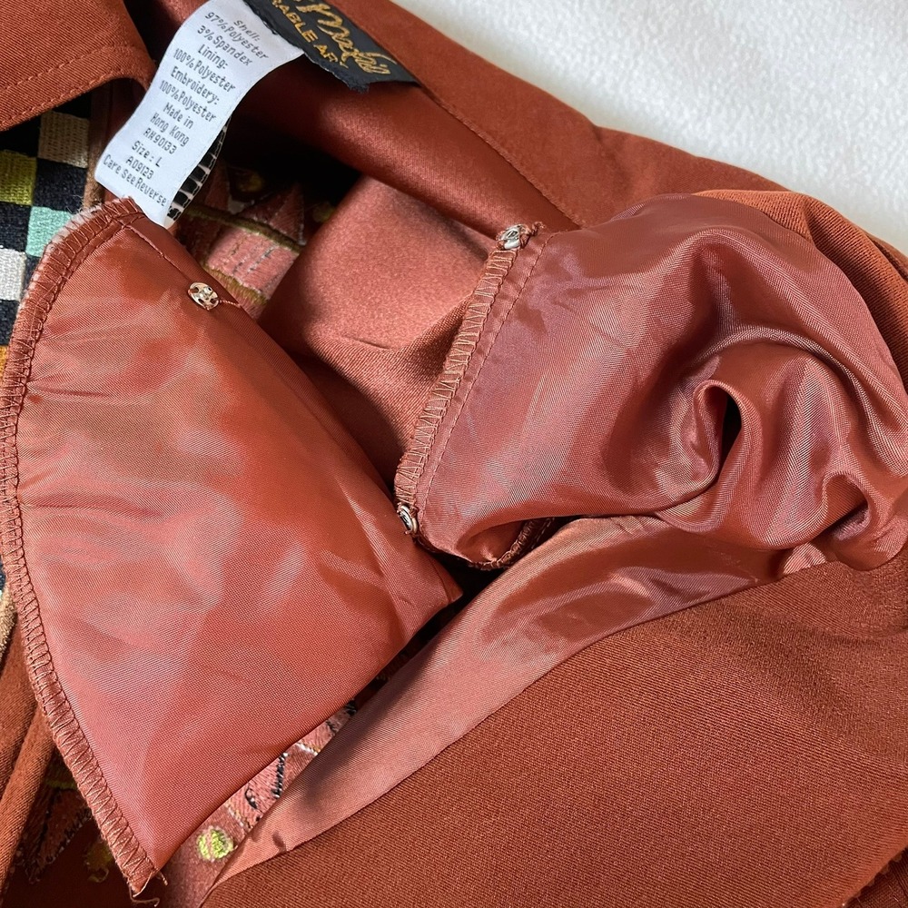 VTG Bob Mackie Wearable Art L 2pc Set Rust Embroidered Jacket Pants Hong‎ Kong - Picture 13 of 16